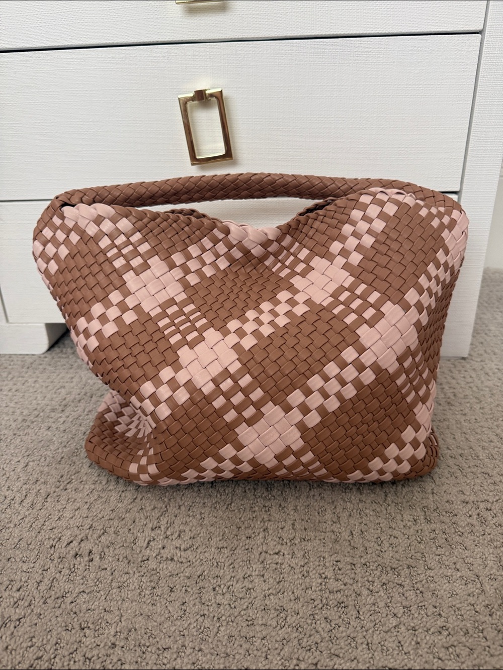 Shiraleah Brown and Pink Woven Shoulder Tote